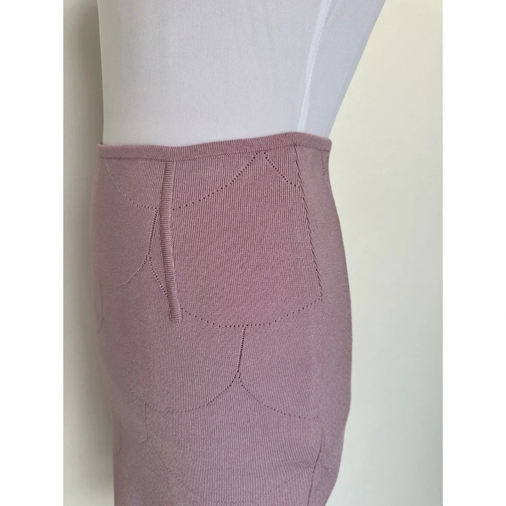 Paula Hian Fleur Stretch Knit Skirt with Laser Cut Scallop Skirt Small Lavender